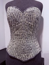 Stunning Reptile Print ,Bustier In Dark Silver And Beige With Crystals
