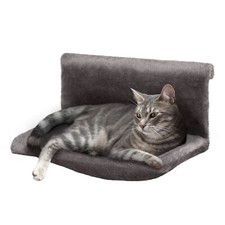 Petlicity Cat Radiator Bed Grey Faux Fur Hammock with Strong Metal Frame