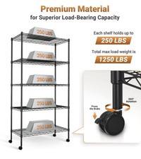 Simple Deluxe 5-Shelf Wire Shelving Unit Metal Organizer with Wheels 565kg Load