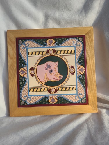 Vtg ceramic tile - ceramic, w/wood