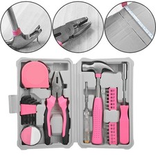 24Pcs Small Mini DIY Household Pink & Yellow Tools Kit With Tool Box Multi