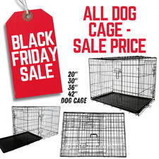 Black Heavy Duty Dog Crate 2 Door Folding Cage w/ Tray & Handle Puppy Training
