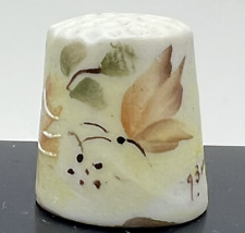 Porcelain Thimble Hand Painted Butterfly Golden Yellow Brown Flowers Signed 1993