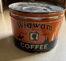 WIGWAM Rare Antique / Vintage Coffee Can American Indian TePee Tin Menominee MI