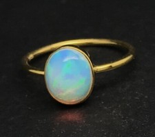 9ct gold natural Ethiopian opal ring, great colour, UK size P 1/2 / US 7 3/4 new