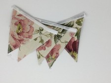 LAURA ASHLEY PEONY GARDEN CRANBERRY FABRIC HANDMADE BUNTING 5 FLAGS