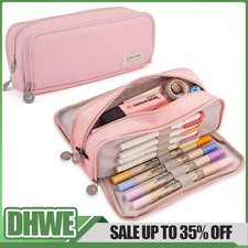 Large Capacity Pencil Case 3 Compartment Stationery Pouches Makeup Bag Storage