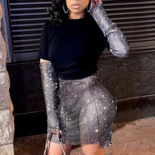 Mesh Rhinestones Fingerless