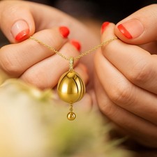 £4,680 Faberge 18mm Vertical Opening Locket Necklace, 18K Yellow Gold & Diamonds