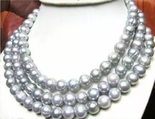 49inch 10-12mm Natural South Sea Authentic Gray Pearl Necklace 14K Gold