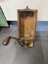 Antique Wood & Cast Iron Wall Mount Coffee Grinder 1900s Great Condition