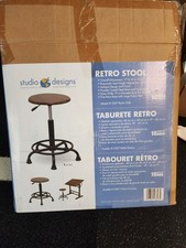 Bar Stool Round Pneumatic Seat Height Adjustable Retro Stool Rustic Oak Color