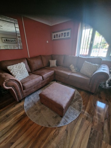 Brown fabric corner sofa - brown,