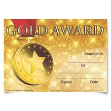 30 Gold Award certificates for school teachers, A5 silk finish card