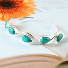 925 Sterling Silver Natural Turquoise Gemstone Jewelry Handmade Cuff Bracelet
