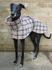 Greyhound / Lurcher / Whippet dog fleece house coat - Beige Tartan design