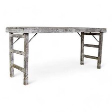 Vintage Indian Solid Wood Rustic Folding Market Garden Trestle Table - QTY AVAIL