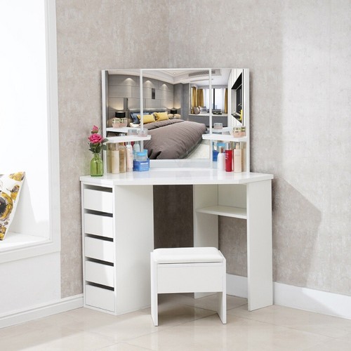 White corner dressing table - white,