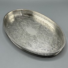 Vintage Silver Plated Gallery Tray Small Oval Drinks Cocktail Tea English