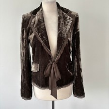 Principles Crushed Velvet Jacket Size 12 Green Grey Silk Trim Tie Christmas VGC