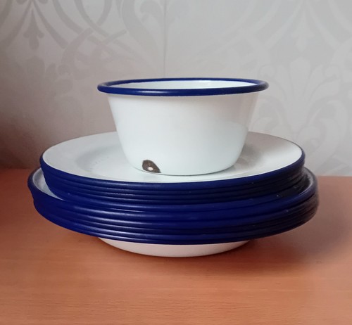 Enamel plates five dinner - plates,