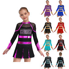 UK Girls Cheerleading Uniforms Contrast Color Mock Neck Cheer Leader Dance Dress