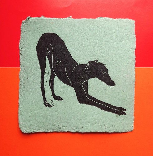 Greyhound dog original linocut - greyhound,