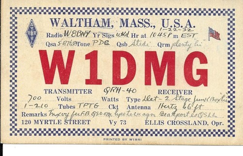 Qsl 1932 waltham radio - ma,