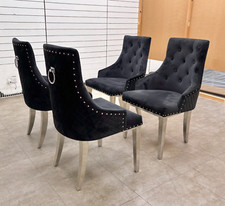 Furniture Village 'Dolce' Black Velvet Knocker Back Dining Chairs - Set of 4 NEW