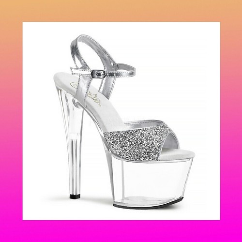 Pleaser silver glitter heels - silver,