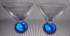 LOT OF 2 SET BLUE MARTINI COSMO COCKTAIL GLASSES ROUND BUBBLE BALL STEMS BASES