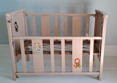 Vintage wooden dolls cot drop - wooden,