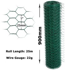 PVC Coated Green Chicken Rabbit Wire 25m 50m 3 widths Mesh Aviary Fencing Garden