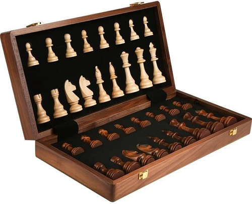 Folding walnut chess set - 15",