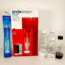 Soda Stream Play Red Machine Boxed W/ Bottles & Gas Cylinder - Untested