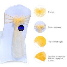100 Gold Organza Chair Sashes Bow for Wedding Party Event Decoration - Free Ship