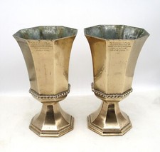 Good WW2 Pair of Brass Bell Metal Commemorative Church Urns / Vases