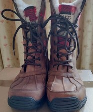 UGG ADIRONDACK RED AND BROWN PLAID SIZE UK 8 LEATHER SHEEPSKIN WOMEN'S BOOTS VGC
