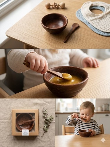 Wooden baby feeding bowl with - baby,