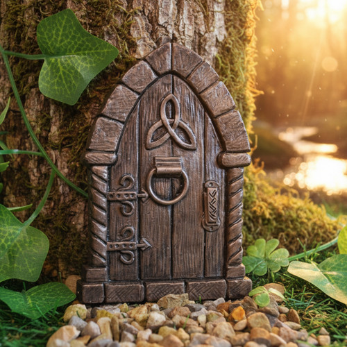 Bronze fairy door with celtic - fairy,