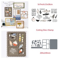 Gone Fishing Metal Cutting Dies Clear Stamps Set for DIY Scrapbooking Paper Card
