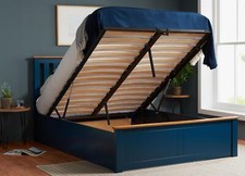 Navy Blue Wood Wooden Ottoman Gas Lift Up Storage Bed Frame Bedstead