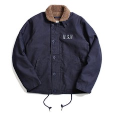 Vintage Navy N-1 Deck Jacket USN Men's Bomber Jacket Cotton Coats Fleece Parka