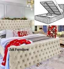 Plush Velvet Wingback Royal Emperor Bed, With or Without Ottoman Gaslift Storage