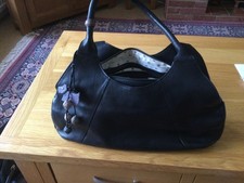Vintage Radley Soft Black Leather Handbag With Multiple Pockets And Bag Charm
