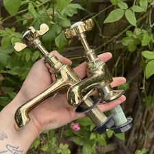 Pair Of Vintage Brass Hot Cold