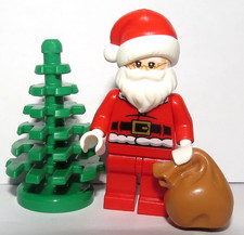 Lego Santa Claus Minifigure Flesh Head  With Sack & Xmas Tree Father Christmas
