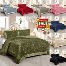 Quilted Bedspread 3 Piece Jacquard Bed Throw Double King Size Velvet Bedding Set