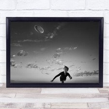 Beach Action Girl Frisbee Simple Gravity Throw Throwing Catch Wall Art Print