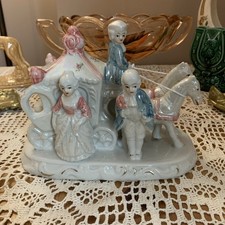 Vintage Lustre Ceramic Cinderella Horse & Carriage Figurine